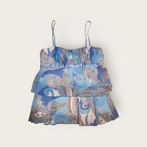 Vintage Y2k early 2000s Rampage blue floral tiered babydoll camisole tank top